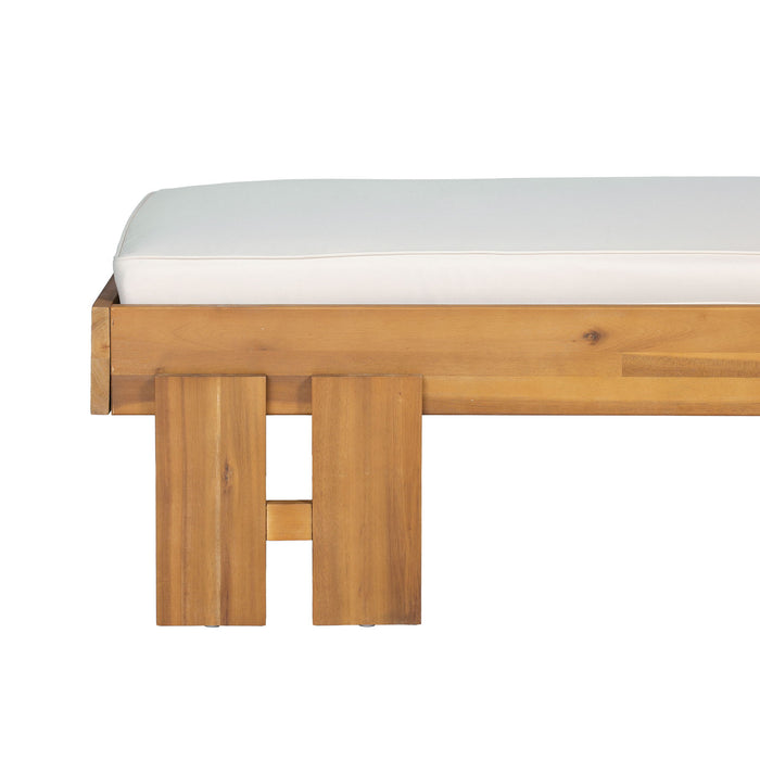 Daybed With Cushion & Pillow, Low Profile Design For Indoor / Outdoor Use - Cream / Teak