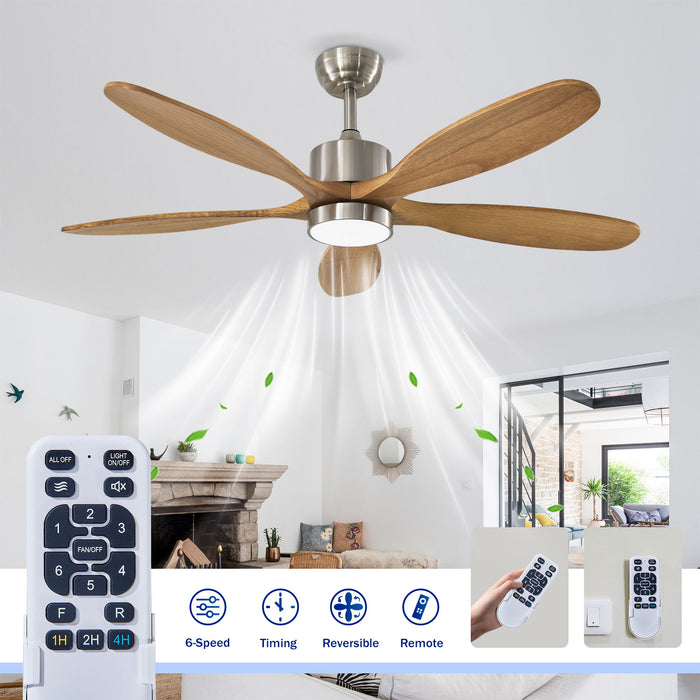 Ceiling Fan With Lights Quiet DC Motor Ceiling Fans 6 Speed Levels - Nickel