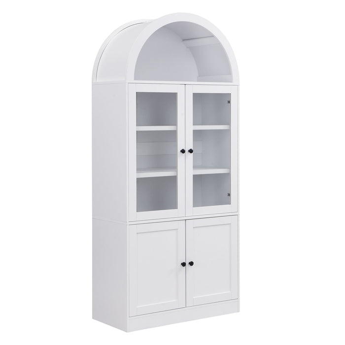 Tall Arched Top Storage Cabinet With 5 Tier Shelves, Soft Close Hinges