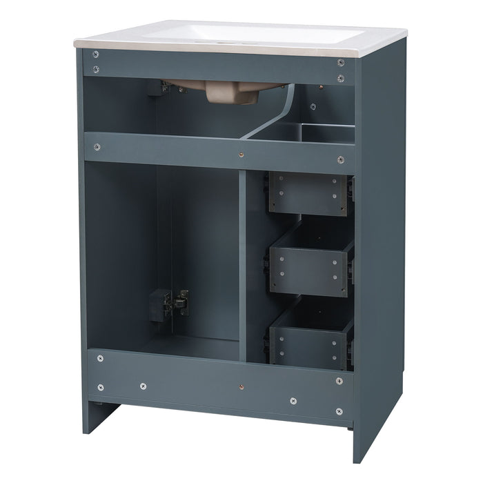 Bathroom Vanity With Integrated Sink, Rectangular Cabinet With 1 Door And 3 Drawers