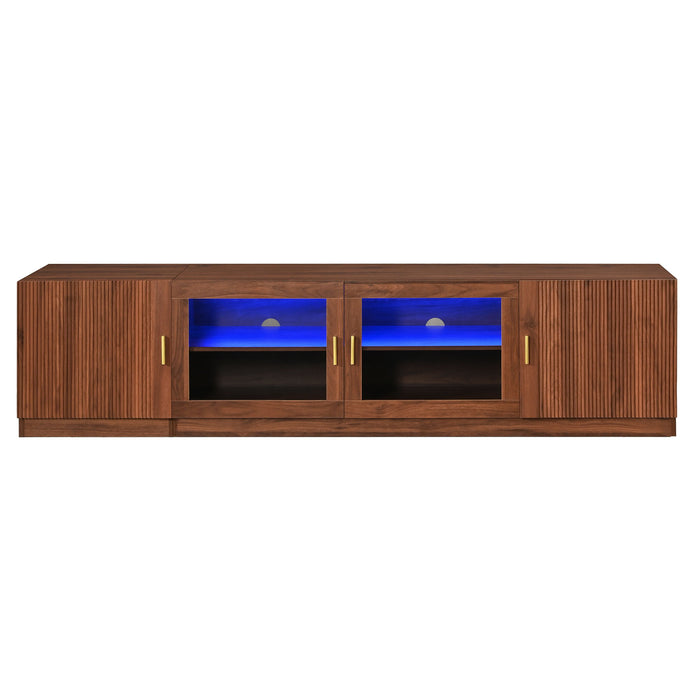 TV Stand, Media Console With Glass Doors And LED Lights, Adjustable Shelf Storage - Walnut