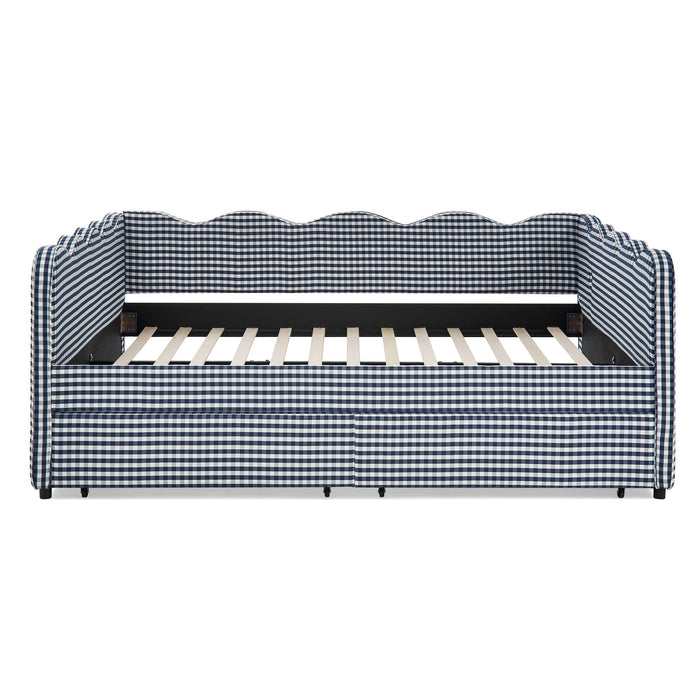 Gingham Daybed With USB Charging Port, Wave-Shaped Design