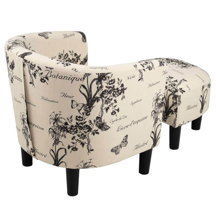 Accent Chair With Matching Ottoman Upholstered Round Backrest, Seating Set - Off White / White