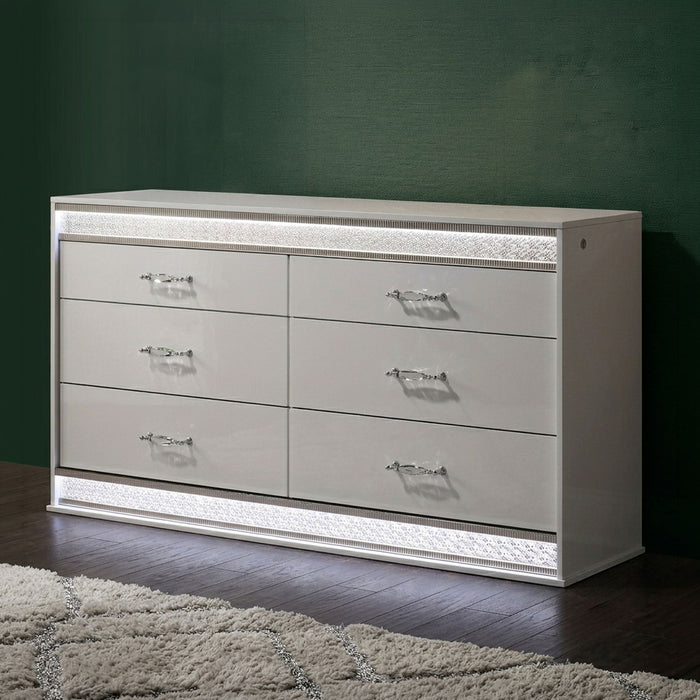 Glam - 6 Drawer Dresser With LED Lighting (Includes Dresser Only) - White
