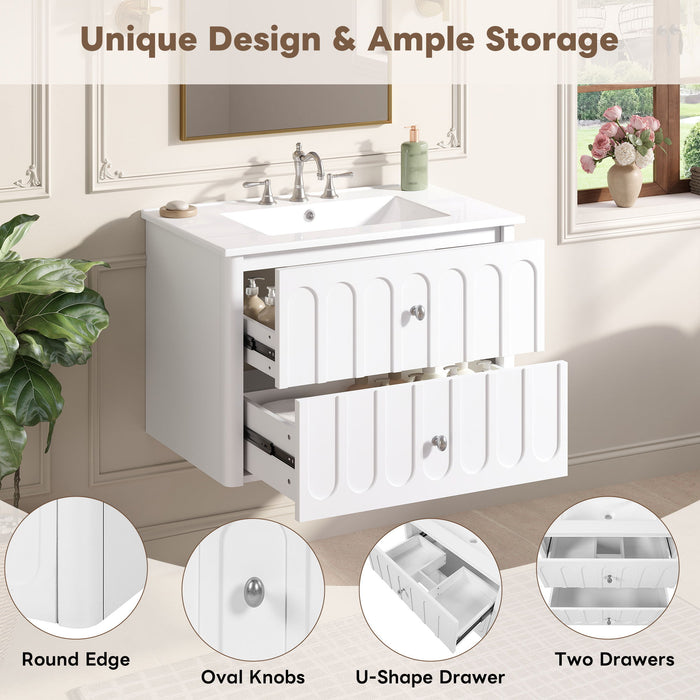 Floating Bathroom Vanity With Oval Knobs & Round Edge, Soft Close Drawer Slides