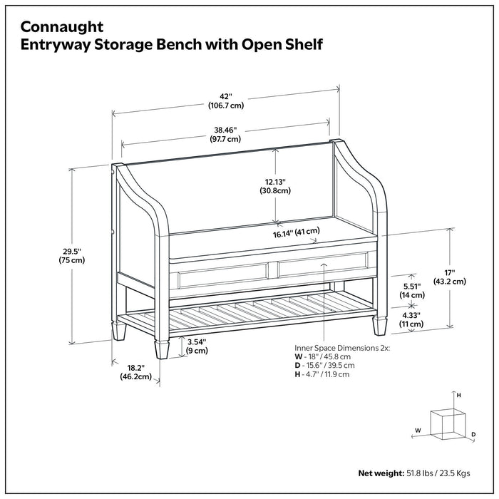 Connaught - Entryway Storage Bench With Shelf - Chestnut