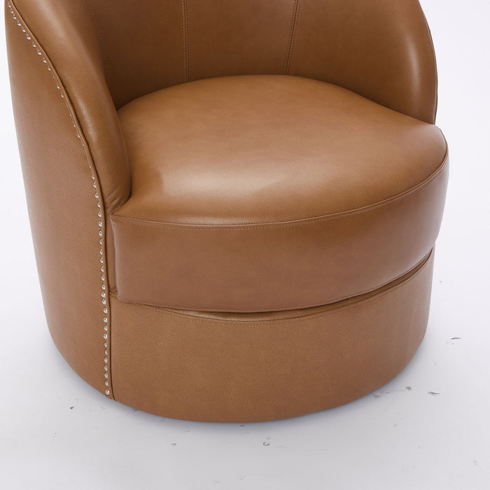 Swivel Accent Chair With 360° Smooth Spin - Black / Light Brown / Silver