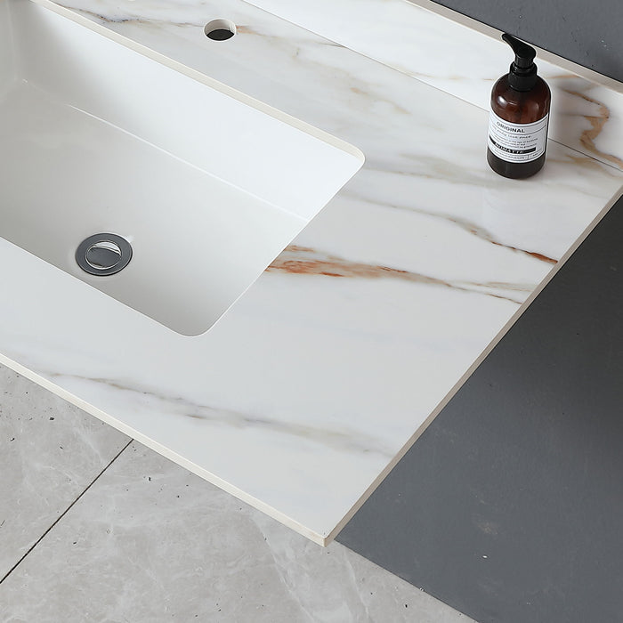 Elegant Vanity Top With Undermount Sink And Backsplash, Sintered Stone