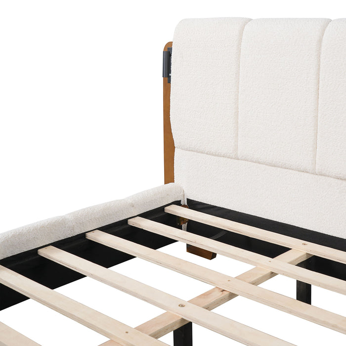 Modern Upholstered Platform Bed Frame With Built-In Reading Lights
