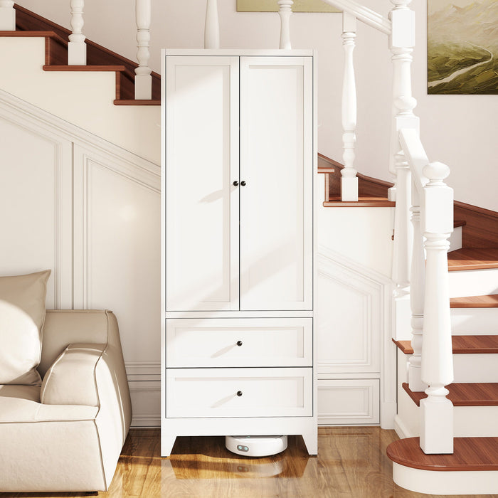 Pantry Cabinet With 2 Drawers, Freestanding Kitchen Storage Cabinet With Adjustable Shelves, Heavy-Duty Organizer For Spices, Dishware, Small Appliances - White