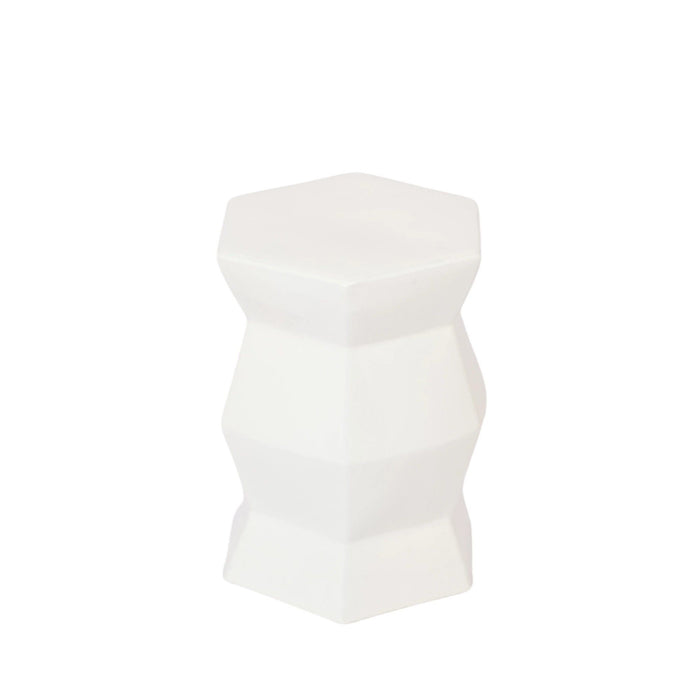 Contemporary Ceramic Drum Stool Indoor / Outdoor Side Table Glazed Accent Garden Stool - White