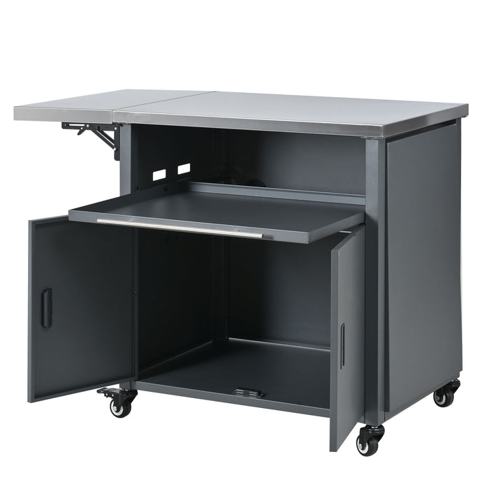 Foldable Outdoor Prep Station BBQ Cart With Trash Rack