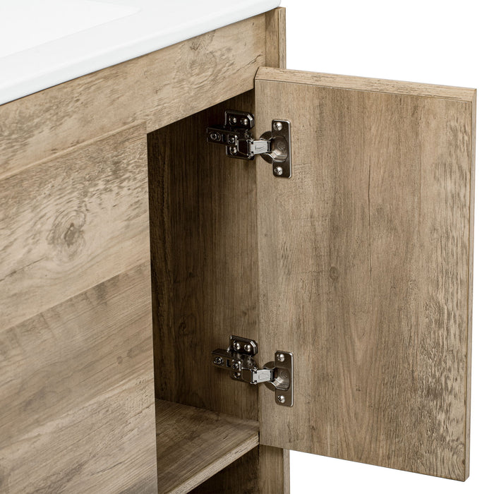 Bathroom Vanity Cabinet With Sink, Sliding Drawer, Soft Closing Door, Open Shelf - Natural Wood