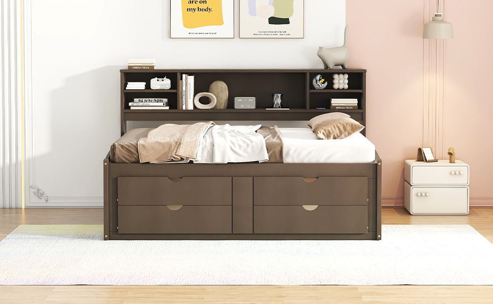 Daybed With 2 Bedside Cabinets, Upper Shelves And 4 Drawers