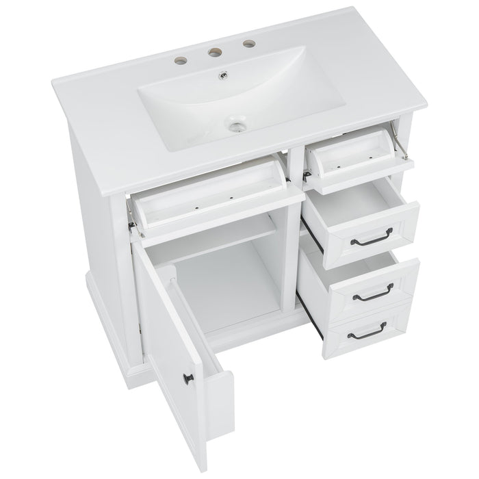 36" Bathroom Vanity With Sink, 2 Tip Out Drawers, Soft Close Hinges