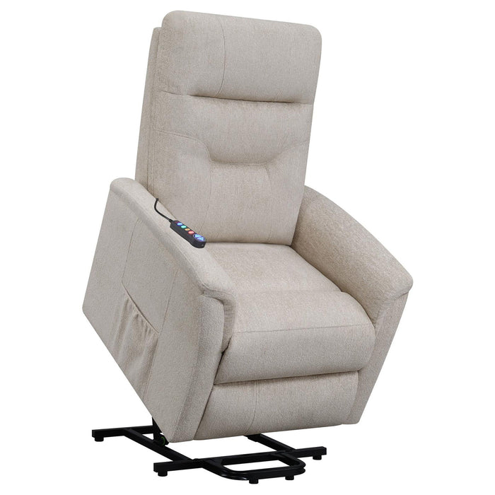 Upholstered Power Lift Recliner With Storage Pocket And USB Charging - Beige