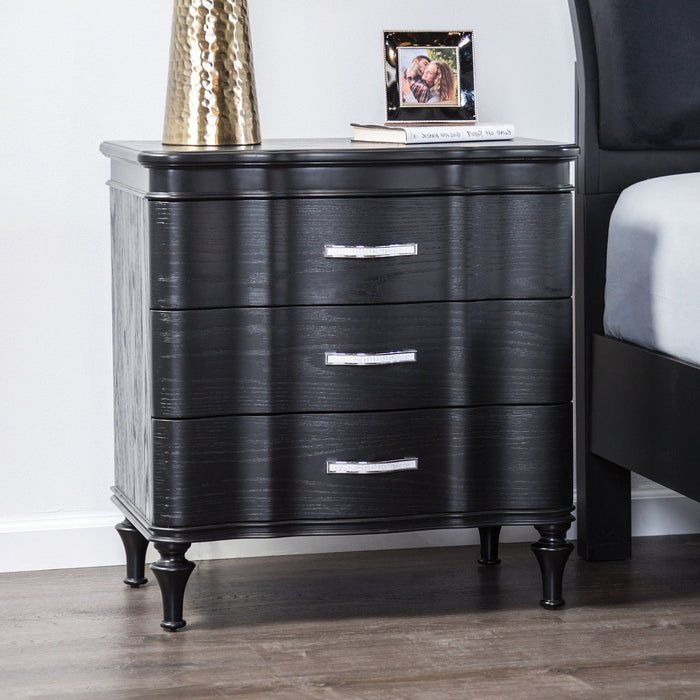 Nightstand, 3 Drawer Bedside Table - Black
