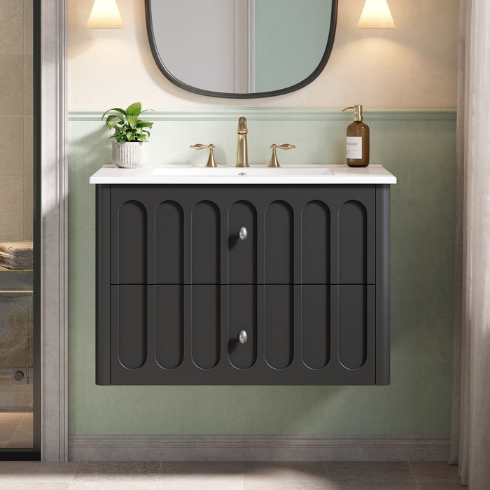 Floating Bathroom Vanity With Oval Knobs & Round Edge, Soft Close Drawer Slides