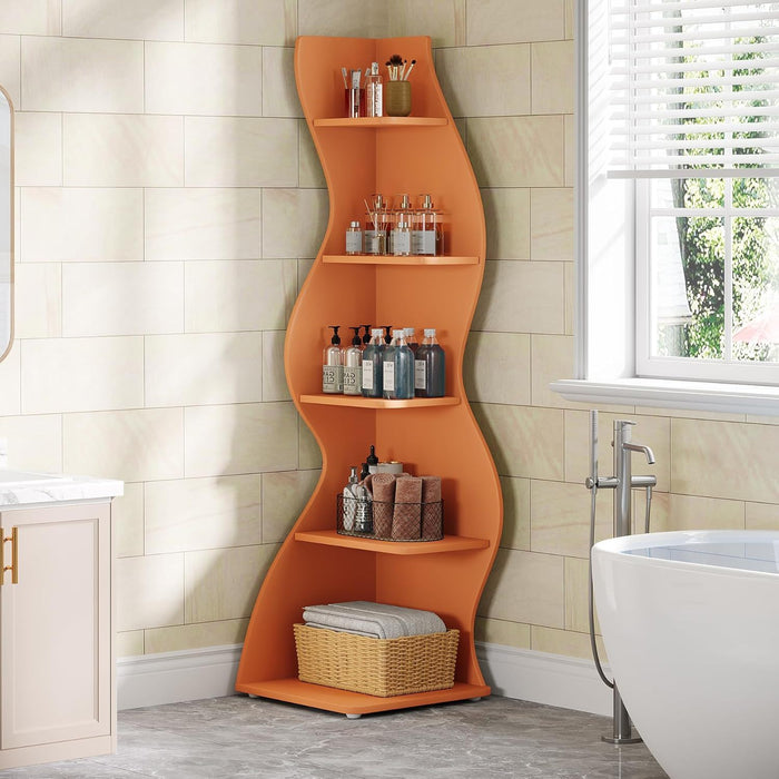 5 Tier Wavy Corner Bookshelf And Plant Stand For Living Room