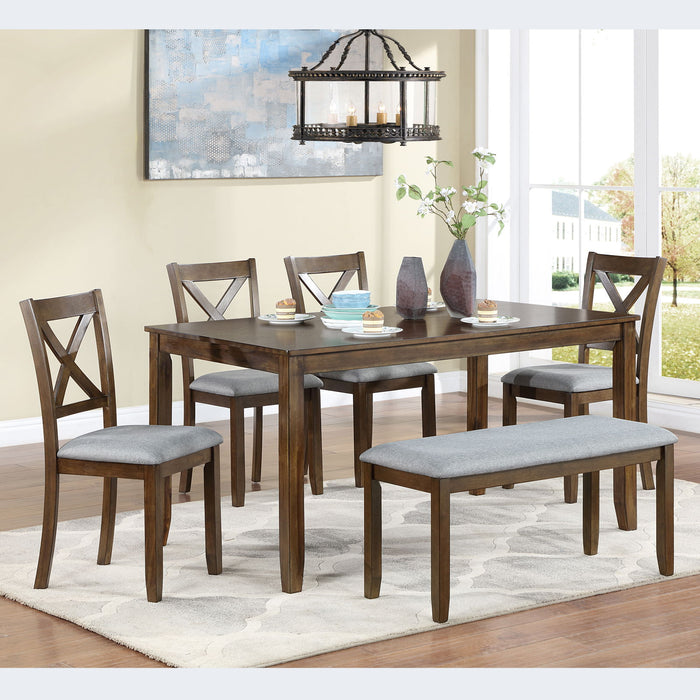 6 Pieces Kitchen Dining Set, Rectangular Wooden Dining Table With 4 Chairs And A Bench