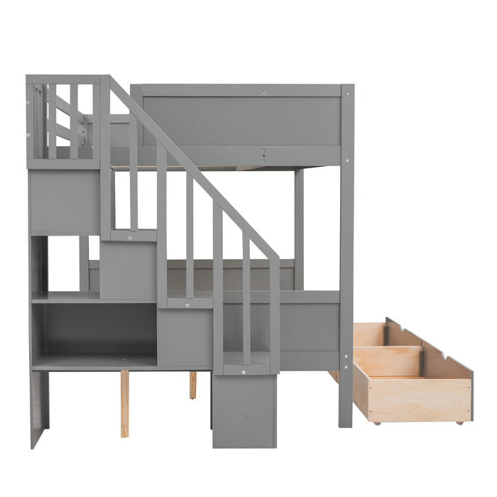 Bunk Bed With Shelfs, Storage Staircase And 2 Drawers