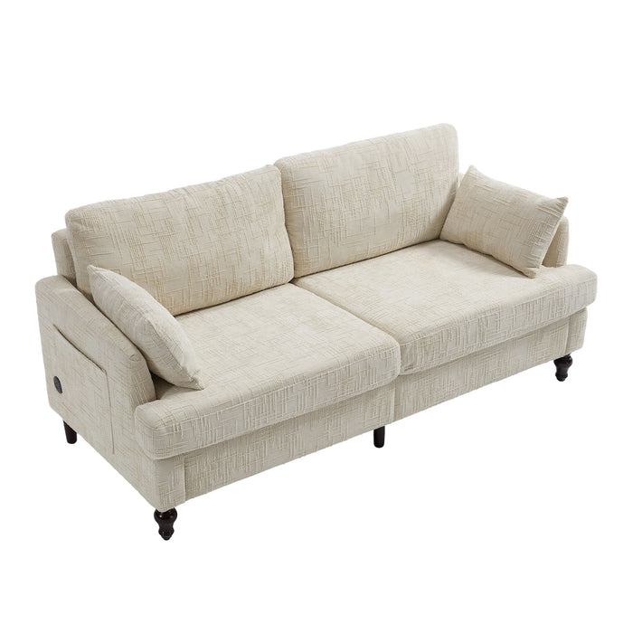 Chenille 2 Seater Sofa With LED Light, USB Charging Port, And Storage Bag