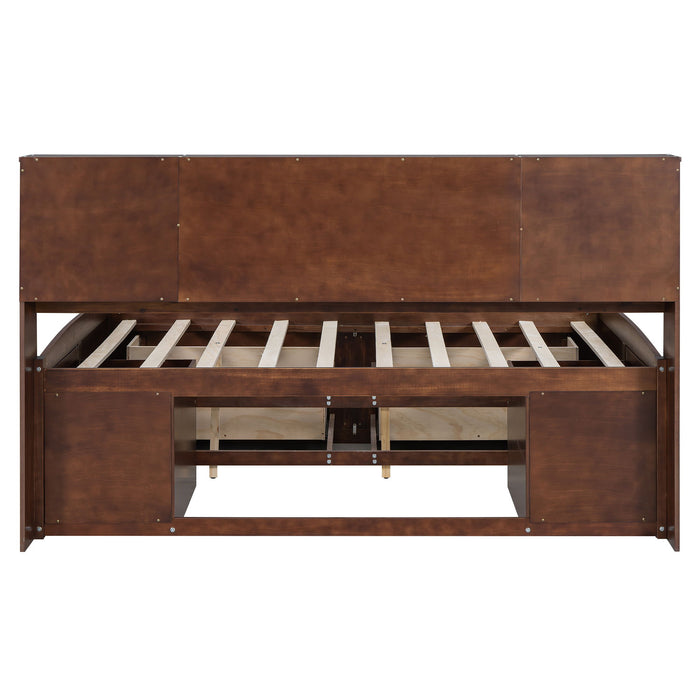 Full Size Captain Bed With Built In Storage Shelves, 4 Drawers And 2 Cabinets - Antique Brown