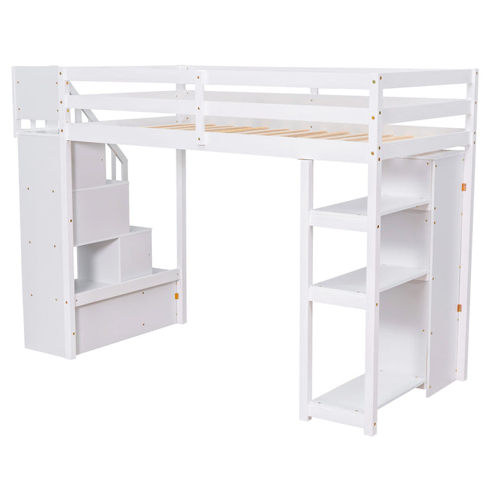 Loft Bed With Storage Drawers And Stairs With Shelves