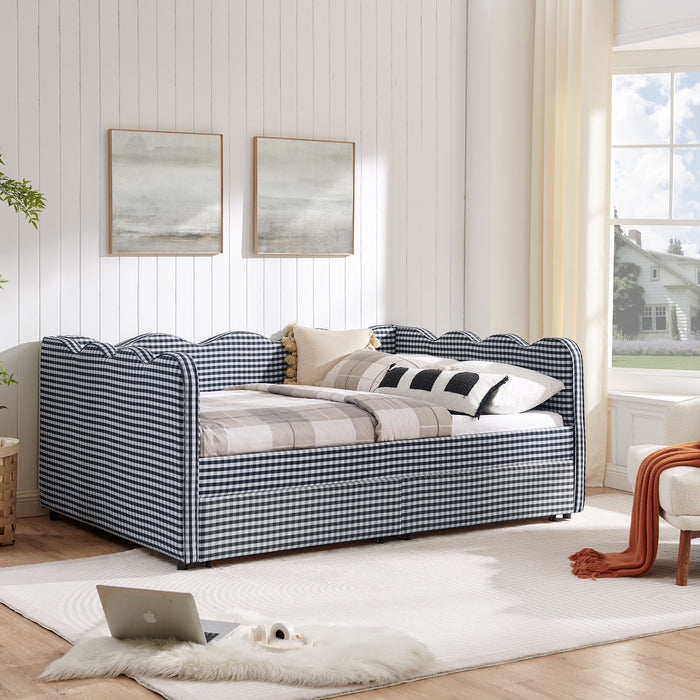 Gingham Daybed With USB Charging Port, Wave-Shaped Design
