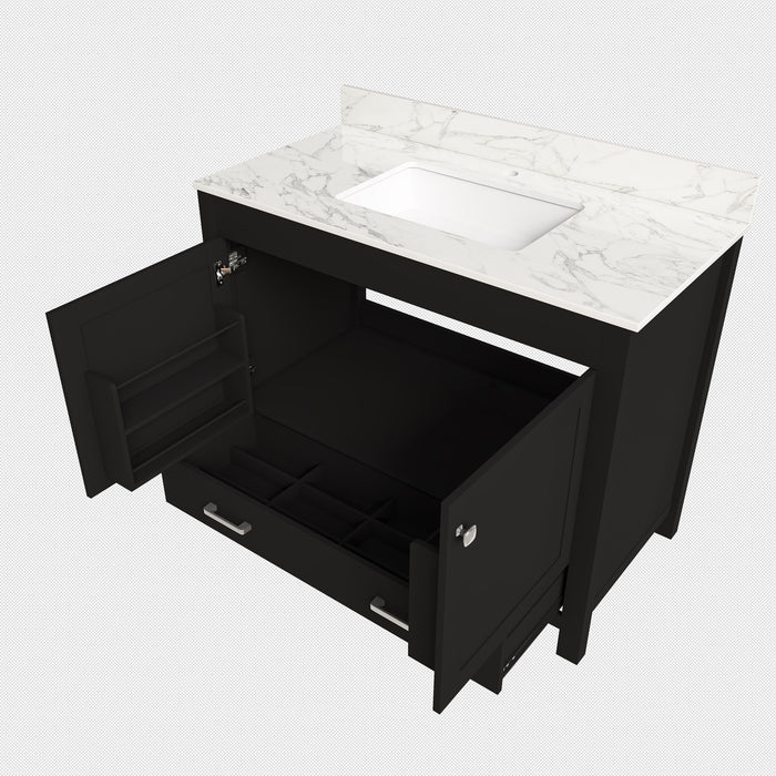 Bathroom Vanity Set, Cabinet With Doors & Drawers, Single Faucet Hole - Black