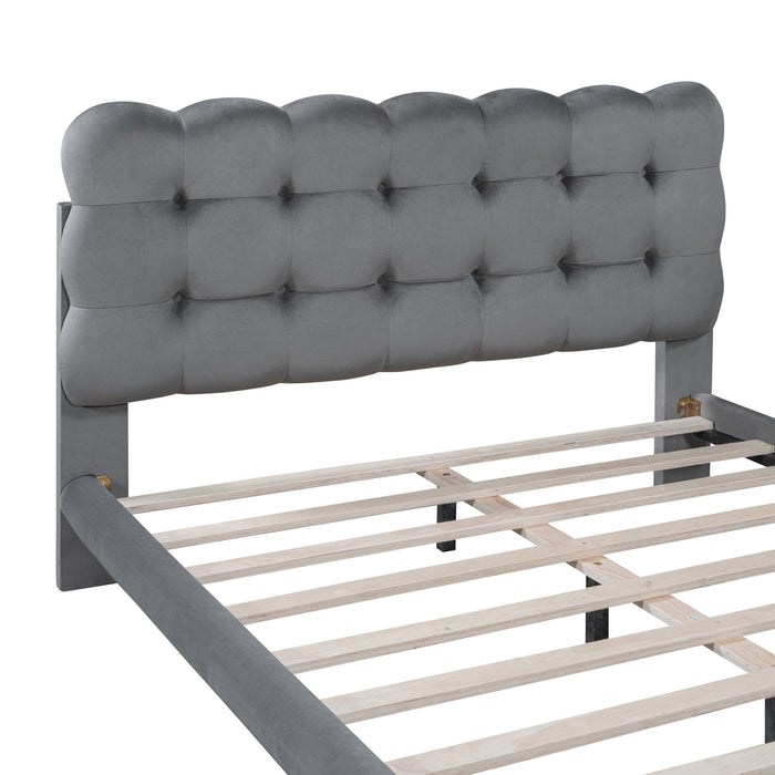 Platform Bed With LED Frame, Thick & Soft And Button Tufted Design Headboard
