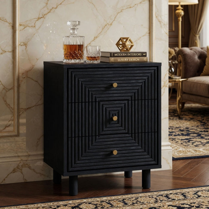 3 Drawer Nightstand - Black - Wood