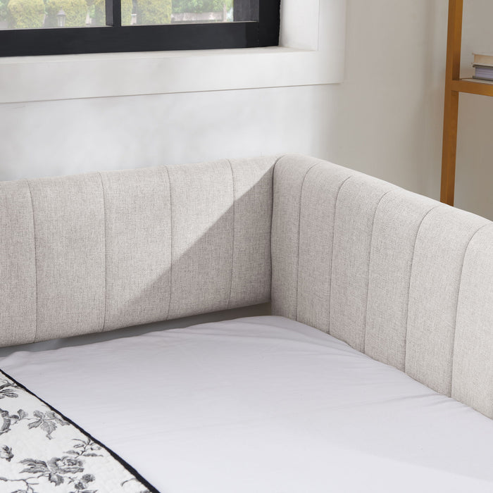 Upholstered Daybed With Trundle With Vertical Stripes