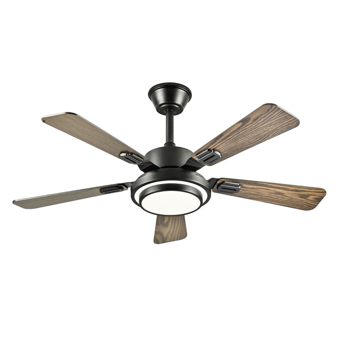 5 Blades Ceiling Fan With LED Light 3000 - 6500K Dimmable, 6 Speed Levels, Reversible Ceiling Fan - Matte Black