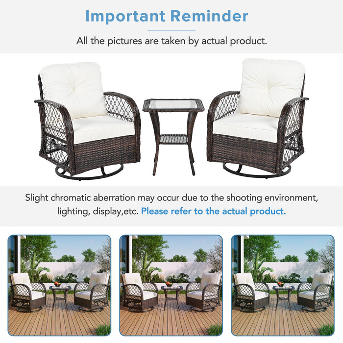 3 Piece Outdoor Chair & Table Set Chat Set, 2 Person Rattan Seating Group