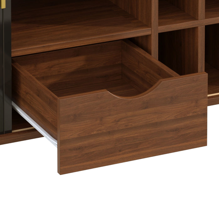 Fluted Liquor & Coffee Bar Cabinet With 6 Wine Racks And 3 Glass Holders