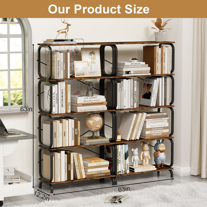 5 Tier Industrial Bookshelf, Tall Bookcase With Open Design, Vintage Storage Organizer