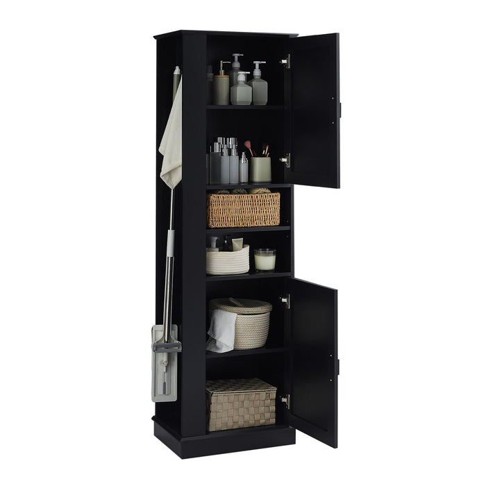 Tall Freestanding Bathroom Storage Cabinet With Adjustable Shelves And Side Hooks Board, Rectangle Design