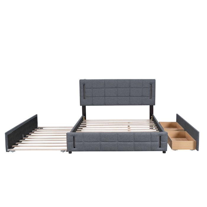 Upholstered Platform Bed With Trundle & Drawers
