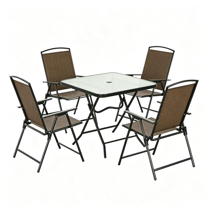 Outdoor Furniture Set, Foldable Patio Dining Set With Table And Chairs - Dark Brown