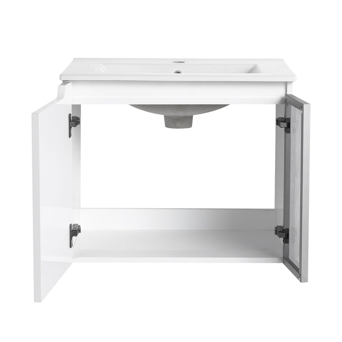 Wall Mounted Bathroom Vanity With Sink, Cabinet & Half Door