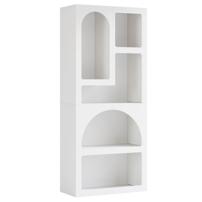 Geometric Arched 5 Shelf Art Display Bookcase For Living Room - White