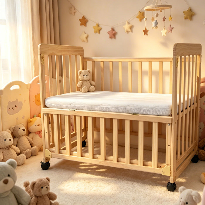 Portable Bedside Bassinet With 3 Adjustable Heights, Mini Crib For Newborns - Natural Wood