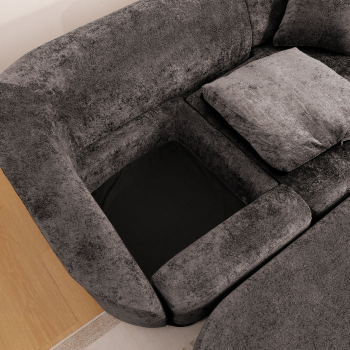 3 Seater Sofa With Built In Pet Bed Nook, Curved Design And 2 Throw Pillows