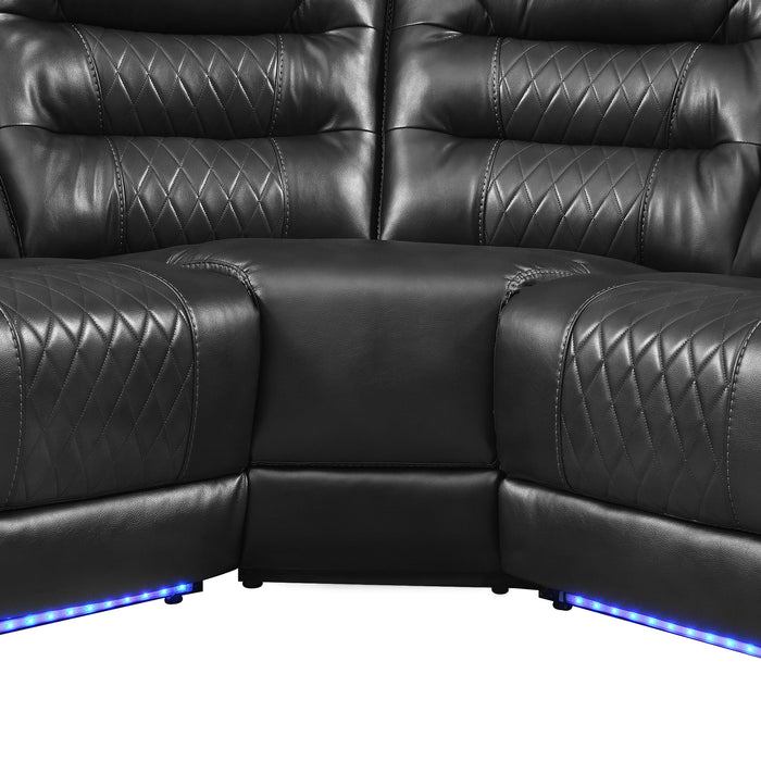 Manual Reclining Sectional Sofa Set, L Shaped Symmetrical Motion Sofa Corner Couch Sets With Storage Boxes, 4 Cup Holders And LED Light Strip For Living Room
