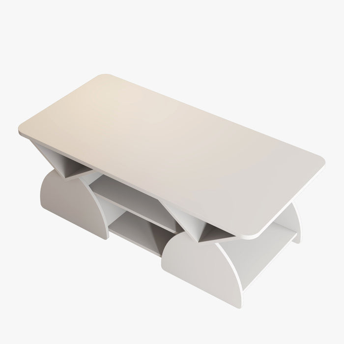 Geometric Engineered Coffee Table With Rounded Corners With Open Shelves