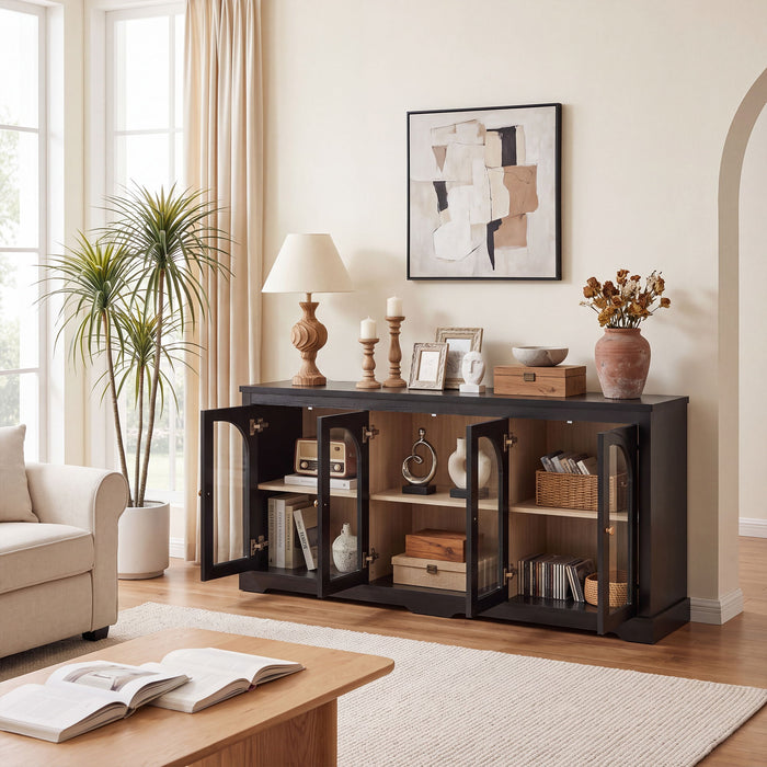 Modern Arched Glass Sideboard With 6 Doors, Buffet Cabinet With Storage And Adjustable Shelves