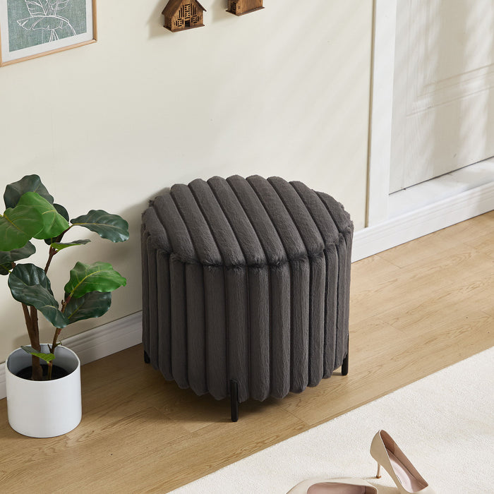 Wide Upholstered Round Pouf Ottoman Foot Rest
