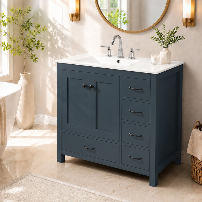 Bathroom Vanity With Sink Combo, 2 Soft Close Doors And 5 Drawers