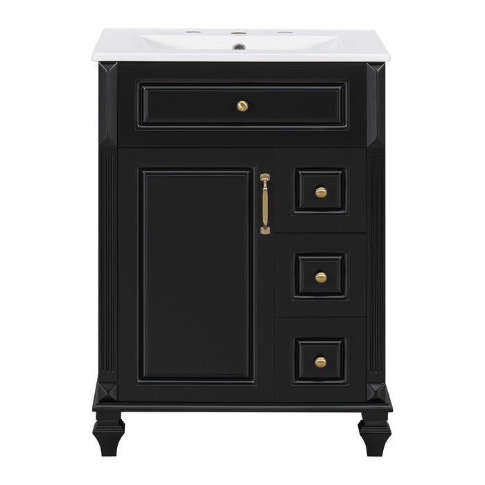 Freestanding Bathroom Vanity With Sink, 3 Drawers & Flip-Out Drawer